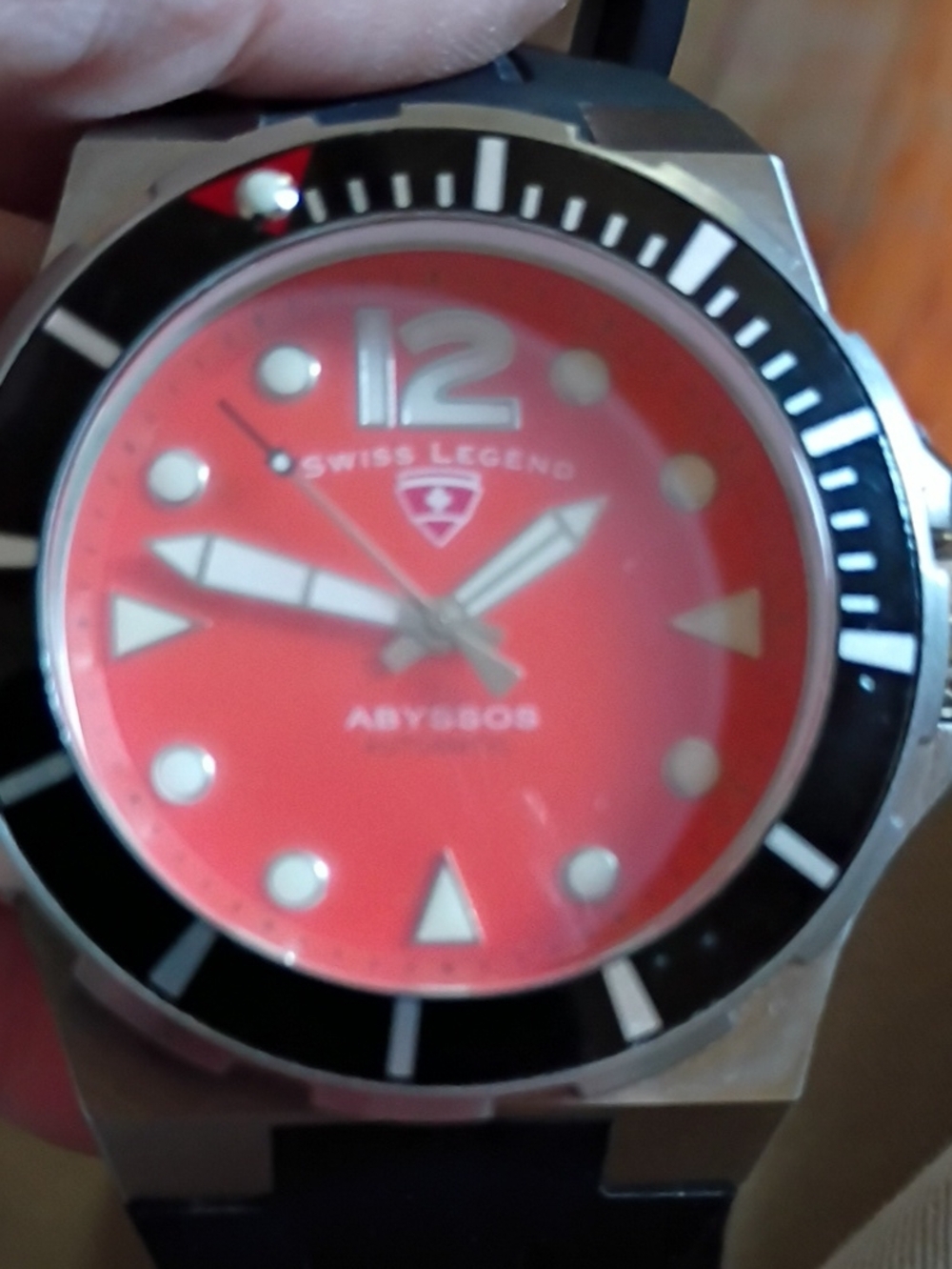 Swiss Legend Red Dial Diver Watch with Black Bezel